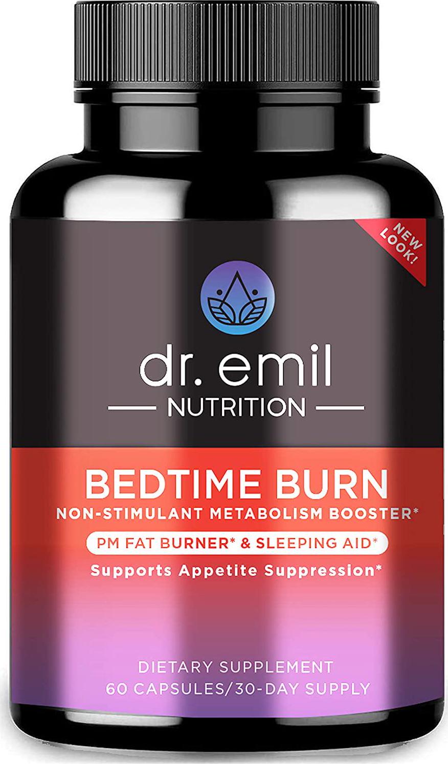 Dr. Emil Nutrition Bedtime Burn PM Fat Burner - Sleep Aid and Nighttime Appetite Suppressant - Stimulant-Free Weight Loss Pills and Metabolism Booster for Women and Men, 30 Day Supply