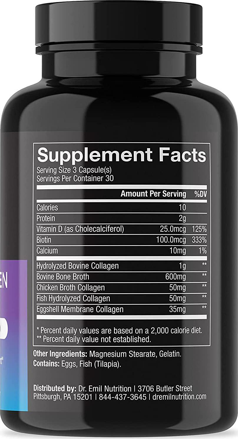 Dr. Emil Nutrition Multi Collagen Peptides Plus Biotin and Vitamin D. Supports Hair, Skin, Nails, Joints, and Gut Health. 30-Day Supply.