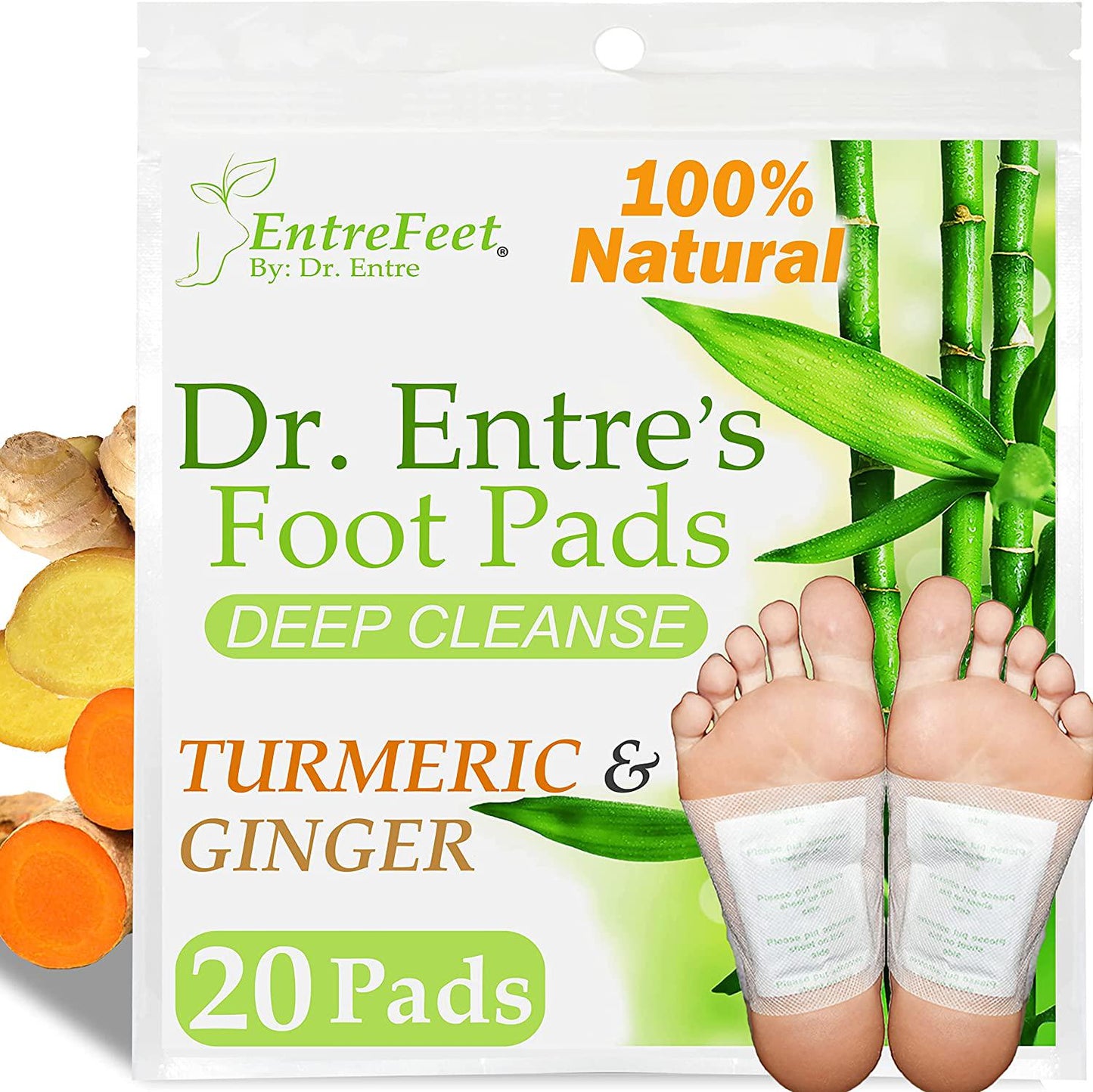 Dr. Entre&#039;s Foot Pads: Organic All Natural Formula for Pain Relief, Sleep Aid, Relaxation | Ginger and Turmeric 20 Pack