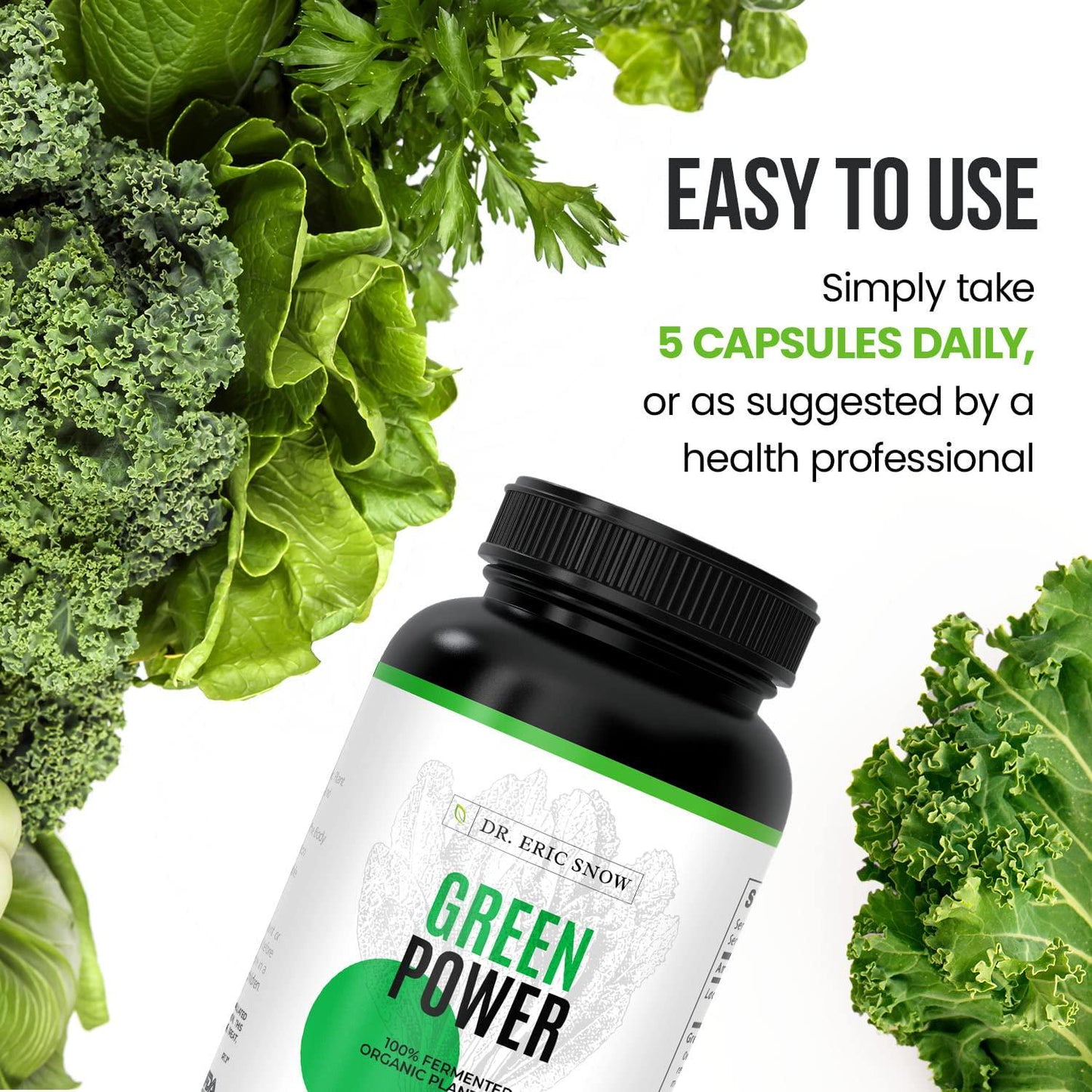 Dr. Eric Snow Green Power Dietary Supplement, Highly Absorbent Organic Green Superfood Capsules, 150 Capsules