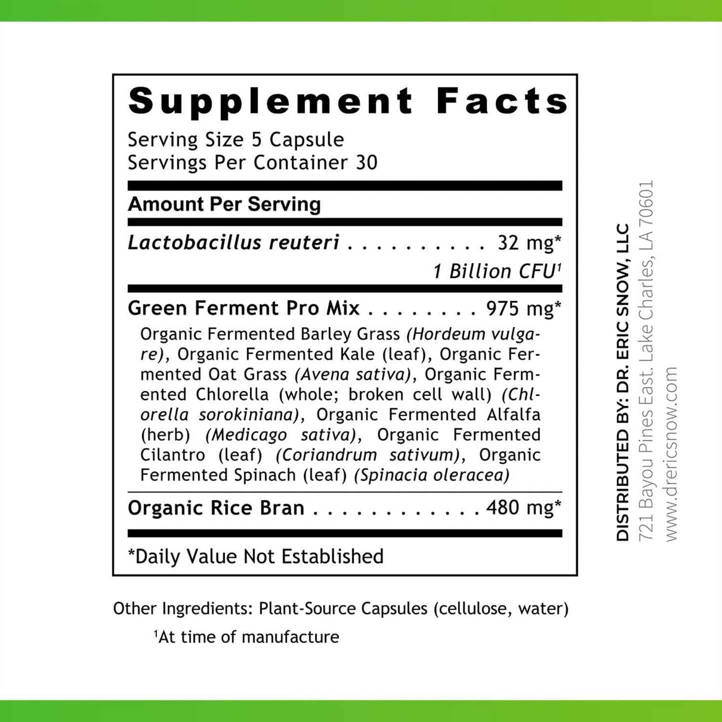 Dr. Eric Snow Green Power Dietary Supplement, Highly Absorbent Organic Green Superfood Capsules, 150 Capsules