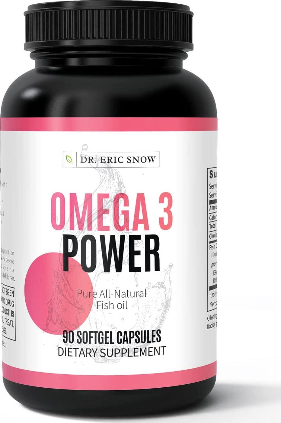 Dr. Eric Snow Omega 3 Power Dietary Supplement, Highly Absorbent Omega 3 Capsules, 90 Softgels