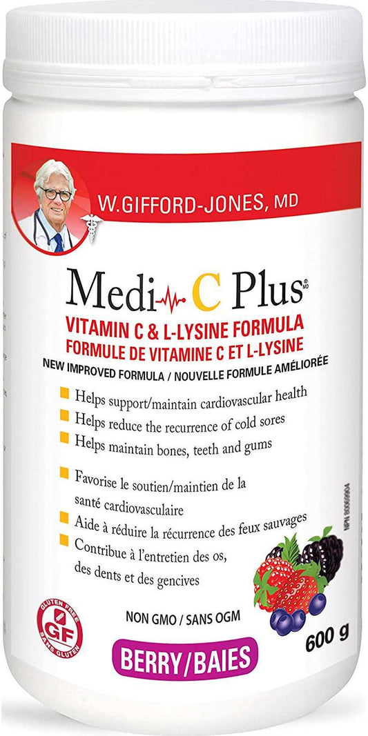 Dr. Gifford-jones Preferred Nutrition Medi-C Plus Vitamin C and L-lysine Formula Berry Flavour 600g