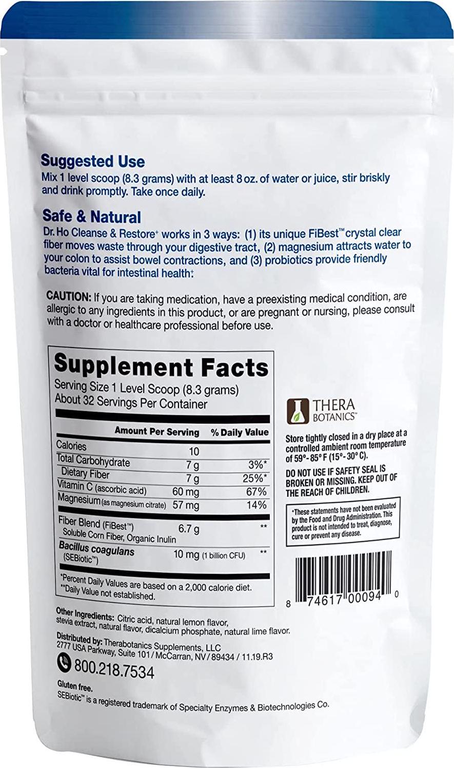 Dr. Ho Cleanse and Restore - Detox-Eliminate Built-up Toxins and Waste; Relieve Discomfort from Constipation, Gas, and Upset Stomach; Feel Lighter, Slimmer Energize Gluten Free Fiber Rich Detoxification