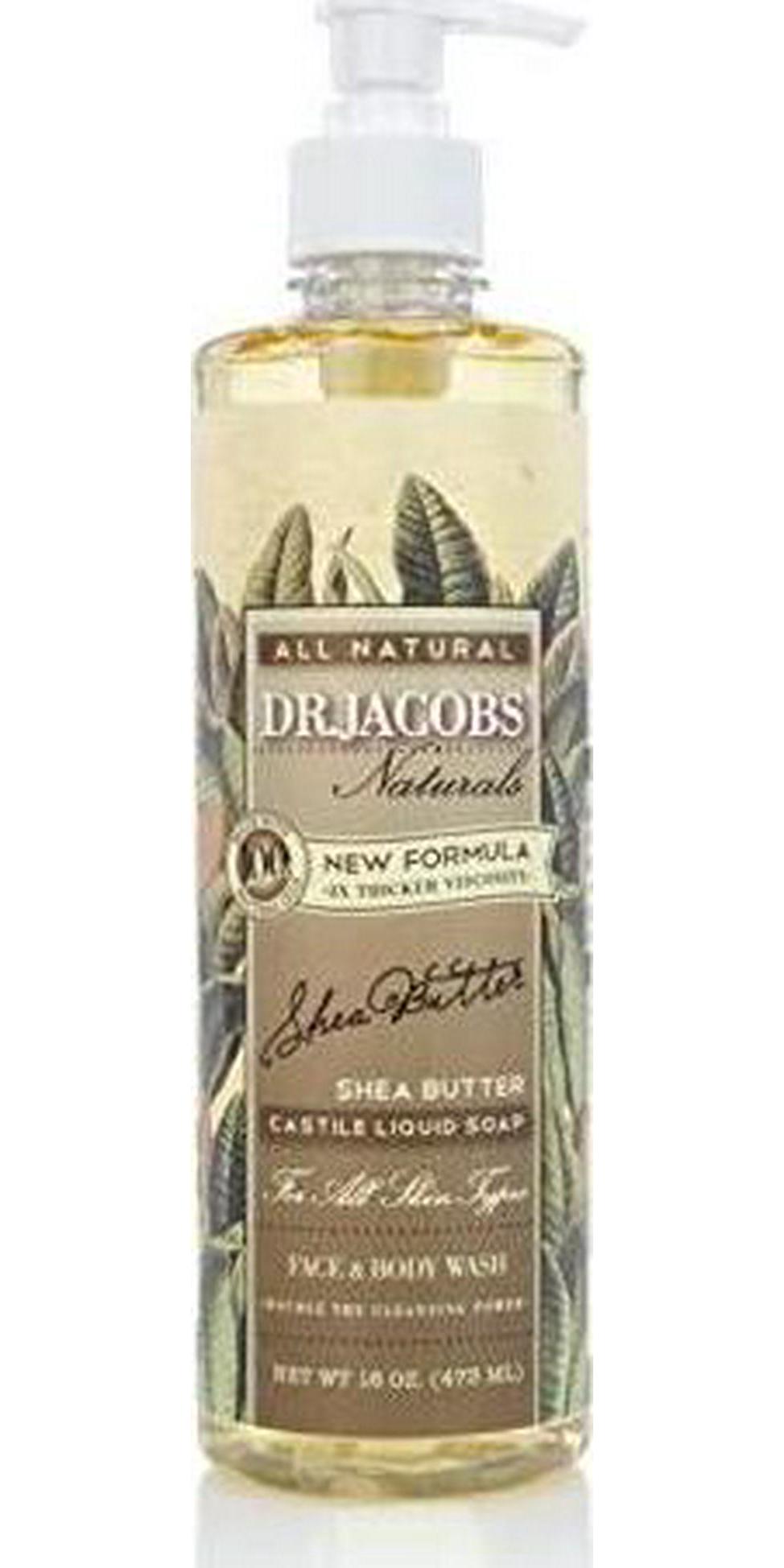 Dr. Jacobs Naturals Castile Face and Body Wash Soap Shea Butter with Pump Dispenser, 16 oz.