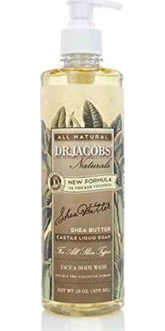 Dr. Jacobs Naturals Castile Face and Body Wash Soap Shea Butter with Pump Dispenser, 16 oz.