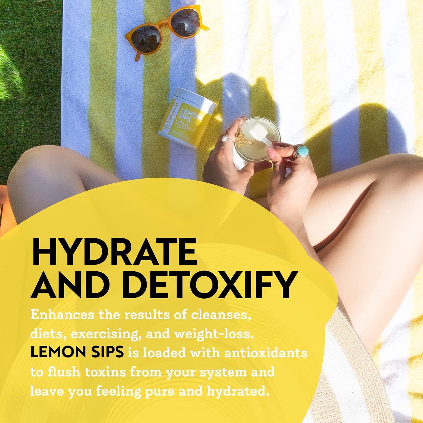 Dr. Kellyann s Lemon Sips - Rehydrate, Detox, Energize - Sugar-free, Fat-free, Non-GMO diet citrus drink mix that helps reduce cellulite, hydrate and firm sagging skin, and protect from UV damage