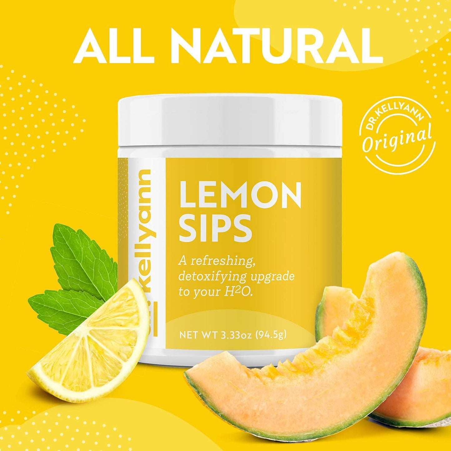 Dr. Kellyann s Lemon Sips - Rehydrate, Detox, Energize - Sugar-free, Fat-free, Non-GMO diet citrus drink mix that helps reduce cellulite, hydrate and firm sagging skin, and protect from UV damage