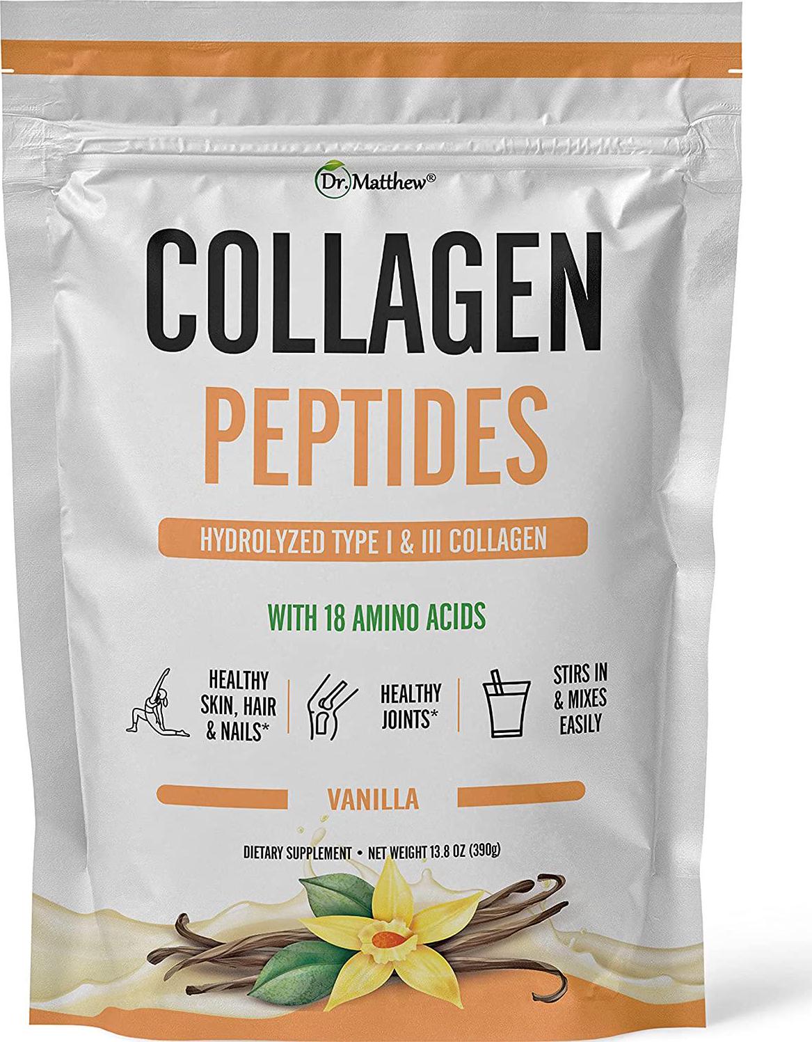 Dr. Matthew Collagen Peptides Vanilla Powder with Biotin, Vitamin C and Hyaluronic Acid