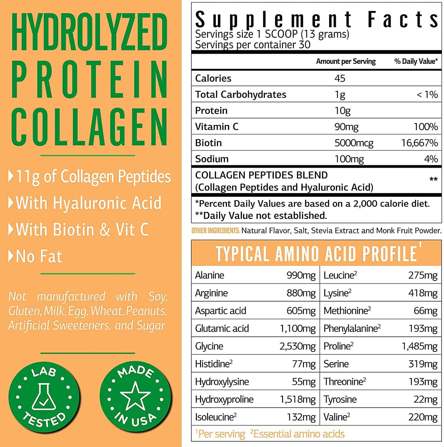 Dr. Matthew Collagen Peptides Vanilla Powder with Biotin, Vitamin C and Hyaluronic Acid