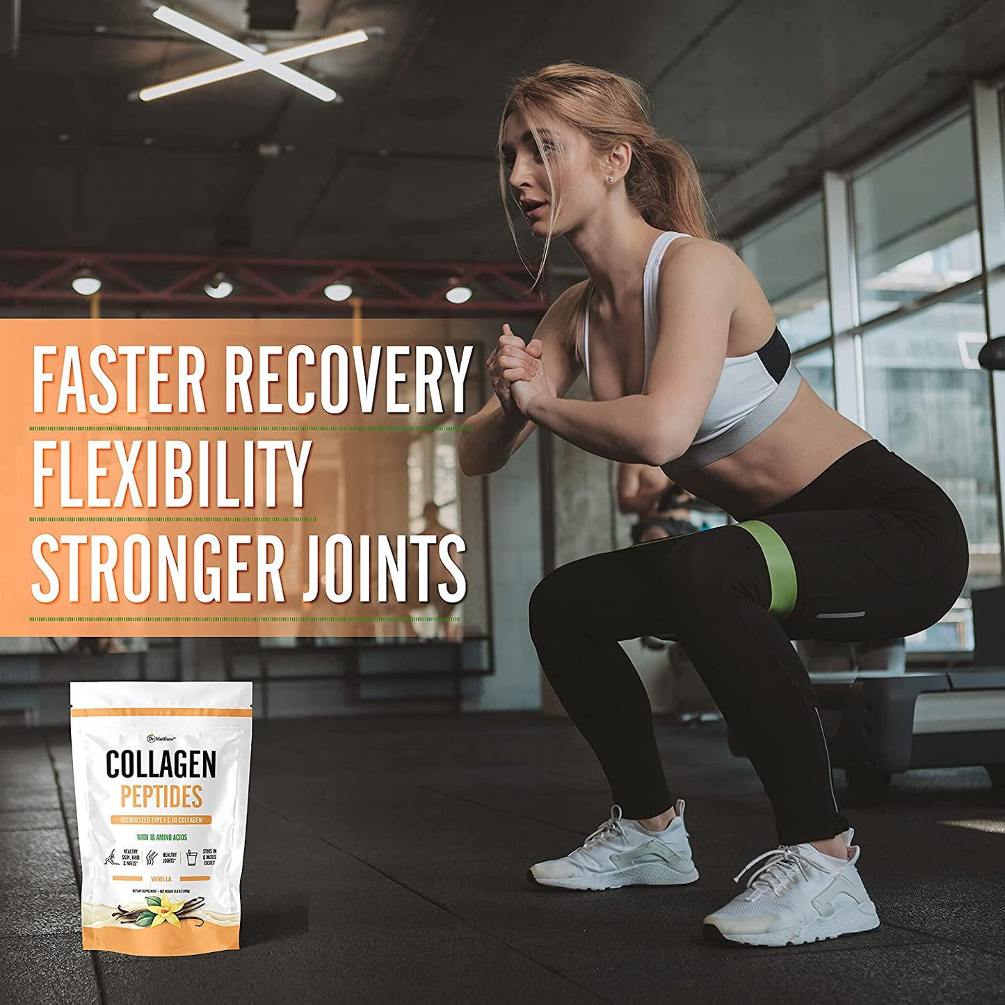 Dr. Matthew Collagen Peptides Vanilla Powder with Biotin, Vitamin C and Hyaluronic Acid