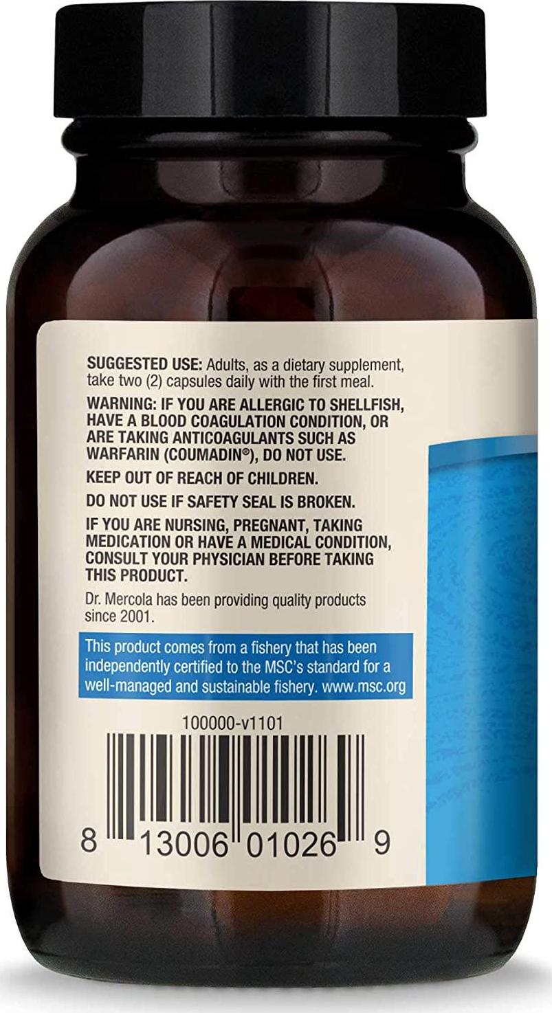 Dr. Mercola Antarctic Krill Oil, 30 Servings, MSC Certified, Non GMO, Soy-Free, Gluten Free, 60 Count (Pack of 1)