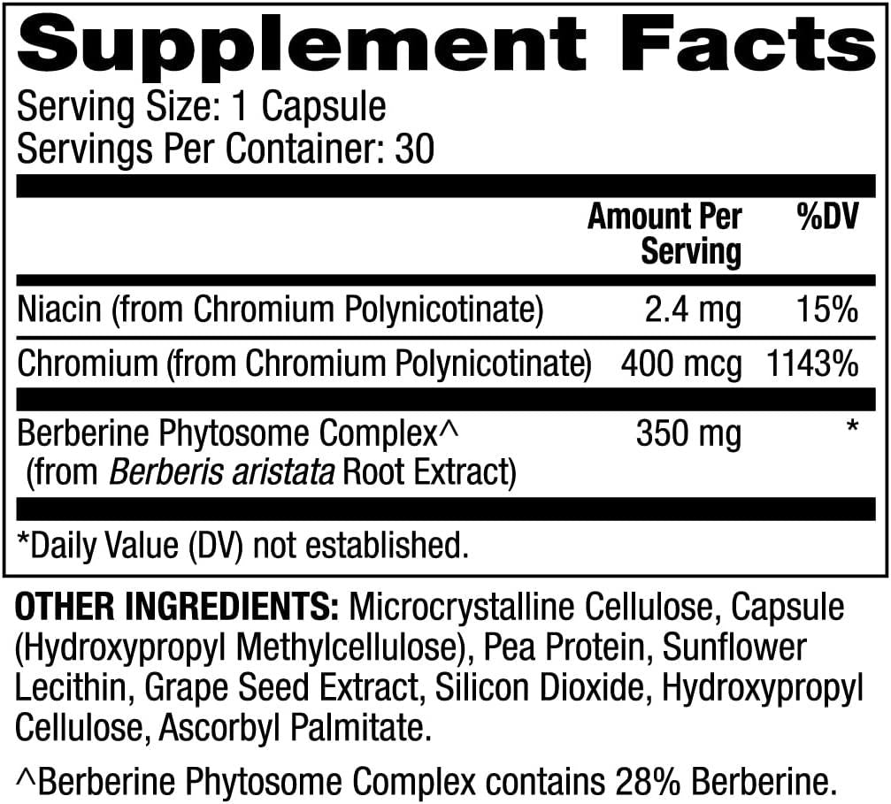 Dr. Mercola Biothin Berberine with Chromium Dietary Supplement, 30 Servings (30 Capsules), Non GMO, Gluten Free, Soy Free