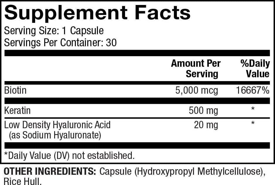 Dr. Mercola Hair, Skin and Nails, 30 Capsules (30 Servings), with Biotin, Solubilized Keratin, and Low Density Hyaluronic Acid, Non GMO, Gluten Free, Soy Free