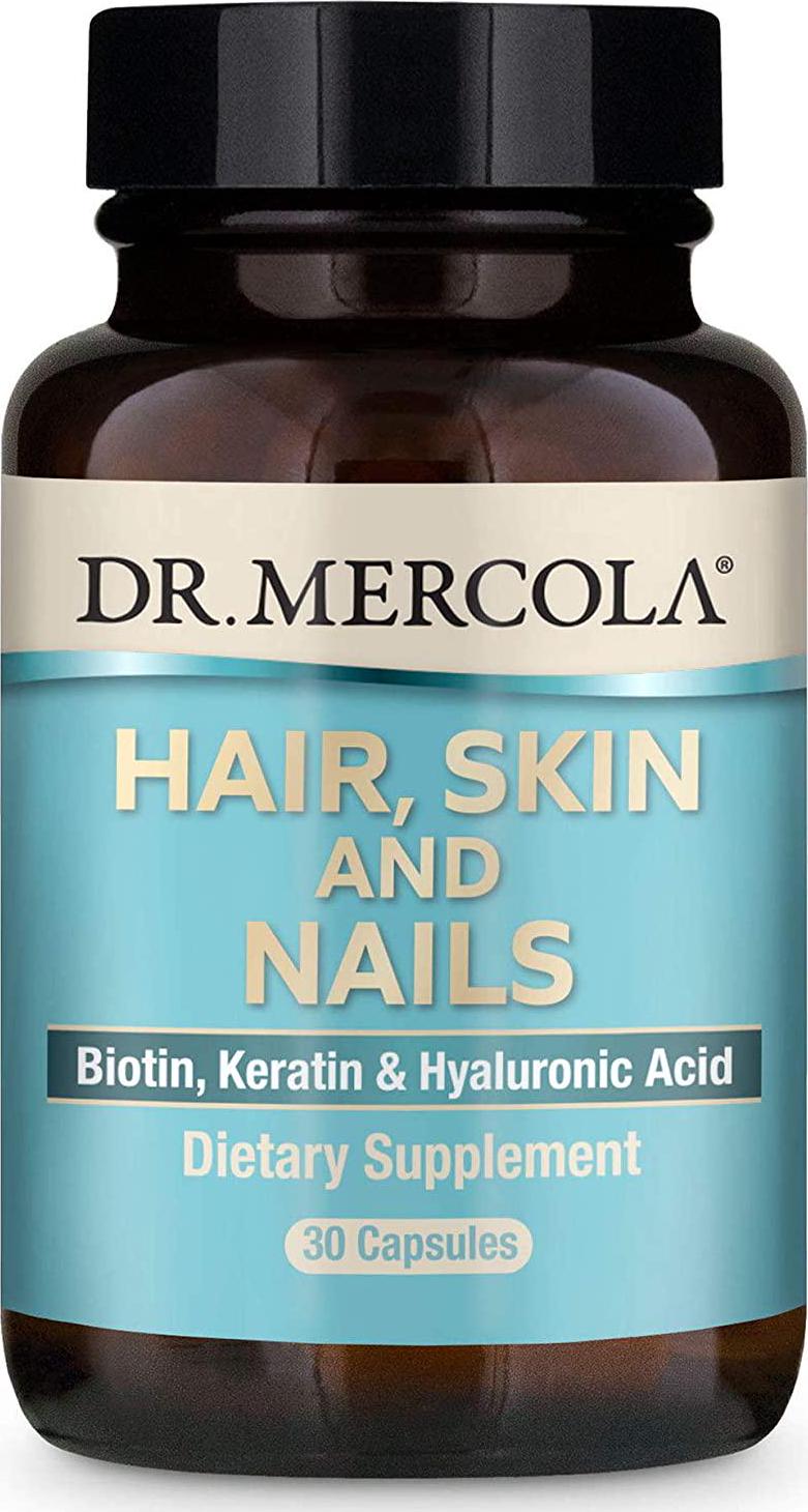 Dr. Mercola Hair, Skin and Nails, 30 Capsules (30 Servings), with Biotin, Solubilized Keratin, and Low Density Hyaluronic Acid, Non GMO, Gluten Free, Soy Free