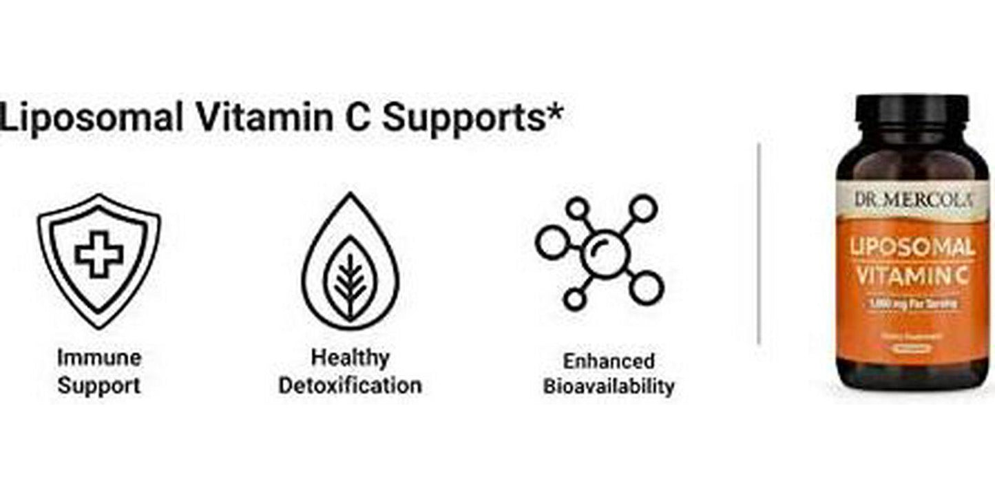 Dr. Mercola Liposomal Vitamin C 1,000mg per Serving - 2 Bottles - 180 Capsules - 90 Servings - Antioxidant Supplement with Higher Bioavailability Potential and Immune System Support