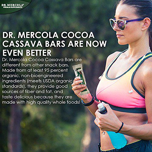 Dr. Mercola, Organic Cocoa Cassava with Coconut and Chia Seeds, 1 Box (12 Bars), Chocolate-Coated Gourmet Snack Bar, Non GMO, Soy Free, Gluten Free, USDA Organic