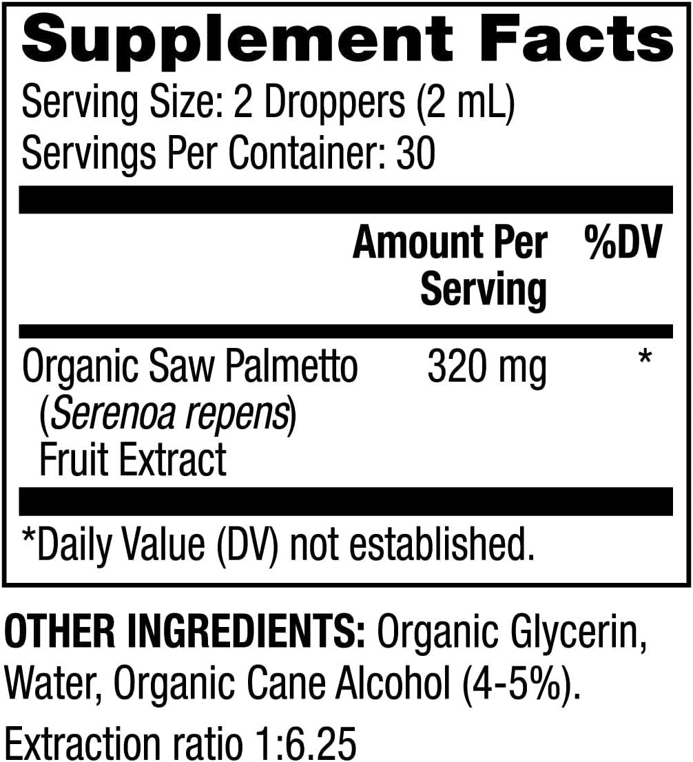 Dr. Mercola Organic Saw Palmetto Liquid Drops Dietary Supplement, 2 fl oz (60 mL), 30 Servings per Bottle, Non GMO, Gluten Free, Soy Free, USDA Organic