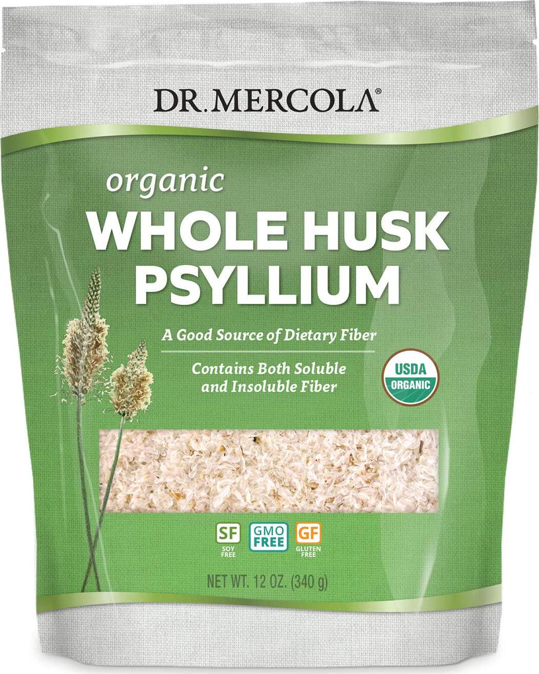 Dr. Mercola Organic Whole Husk Psyllium, 68 Servings(12 oz.), Non GMO, Gluten Free, Soy Free, USDA Organic