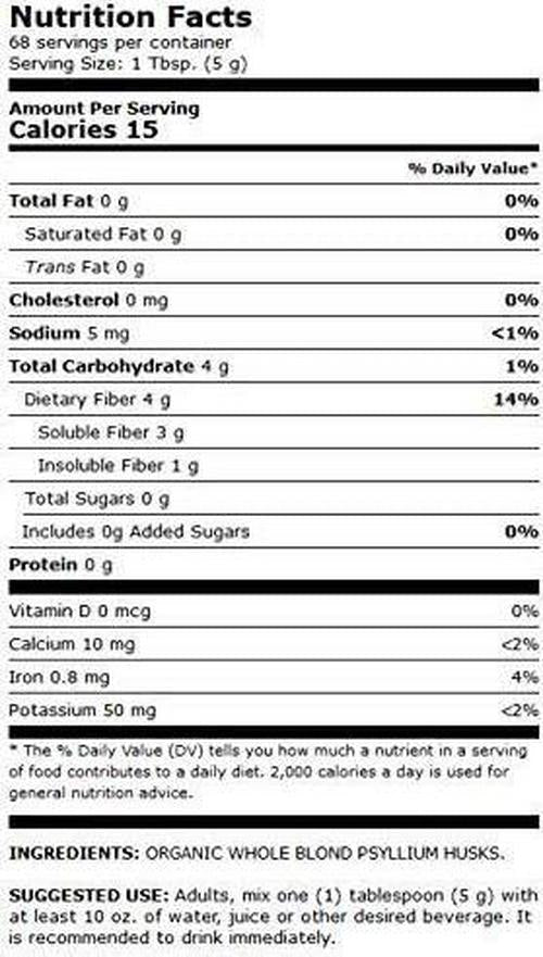 Dr. Mercola Organic Whole Husk Psyllium, 68 Servings(12 oz.), Non GMO, Gluten Free, Soy Free, USDA Organic