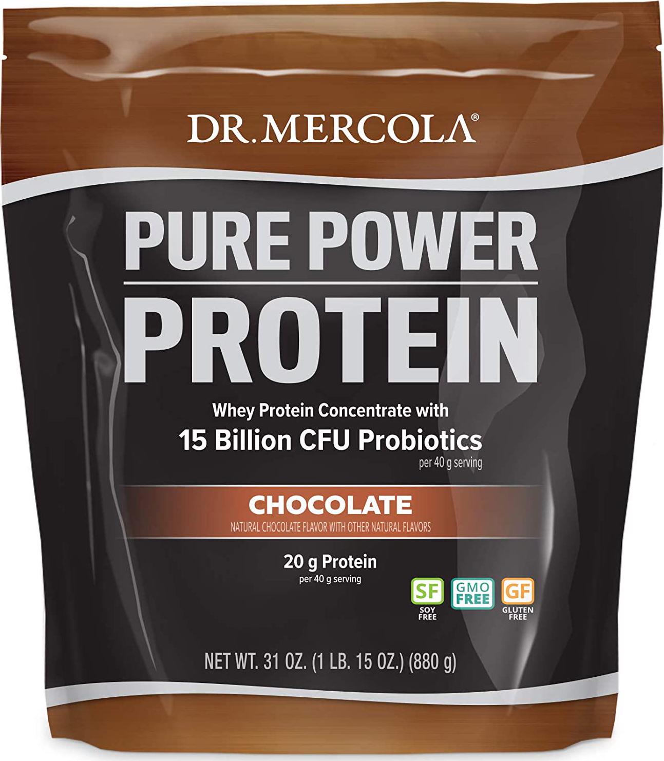 Dr. Mercola Pure Power Whey Gusset, Chocolate, 22 Servings (1 lb 15 oz), Non GMO, Gluten Free, Soy Free