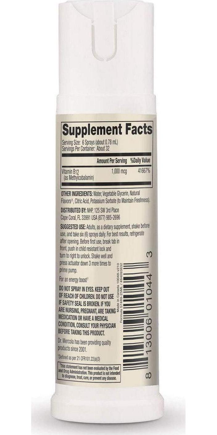 Dr. Mercola Vitamin B12 Energy Booster, 0.85 Ounce