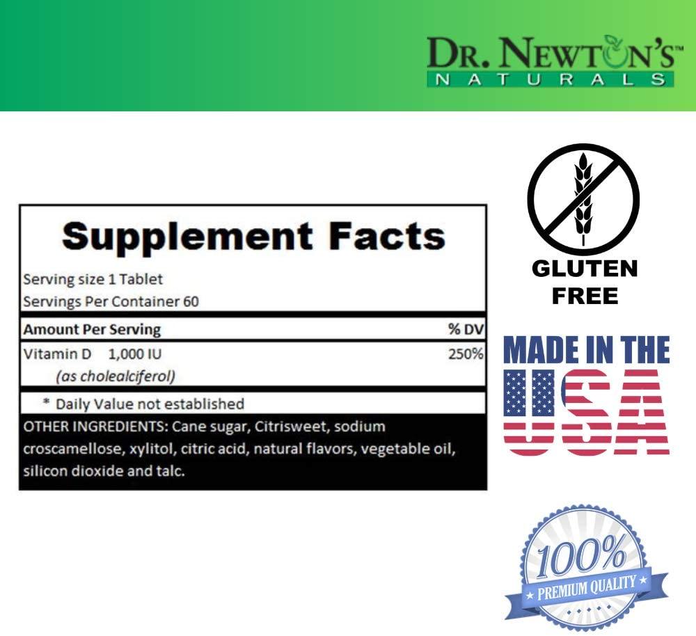 Dr Newtons Naturals Vitamin D3 Fast Melts Supplement for Immunity, Bone Density, and Energy - 60 Fast Dissolving Sublingual Gluten Free Tablets