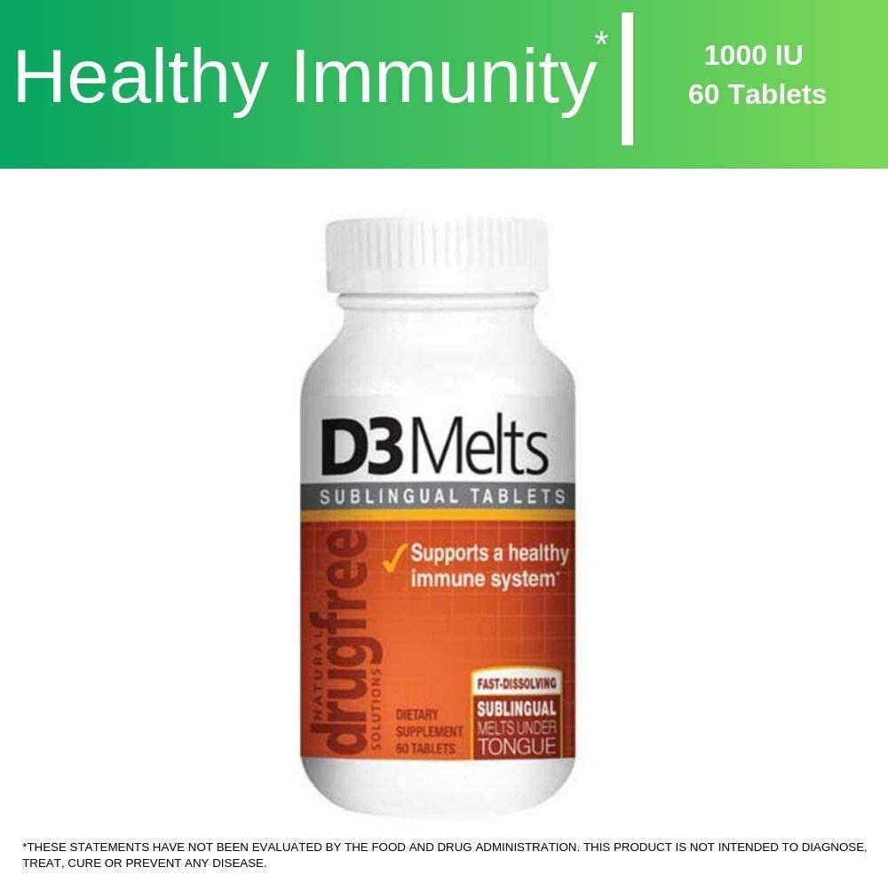 Dr Newtons Naturals Vitamin D3 Fast Melts Supplement for Immunity, Bone Density, and Energy - 60 Fast Dissolving Sublingual Gluten Free Tablets