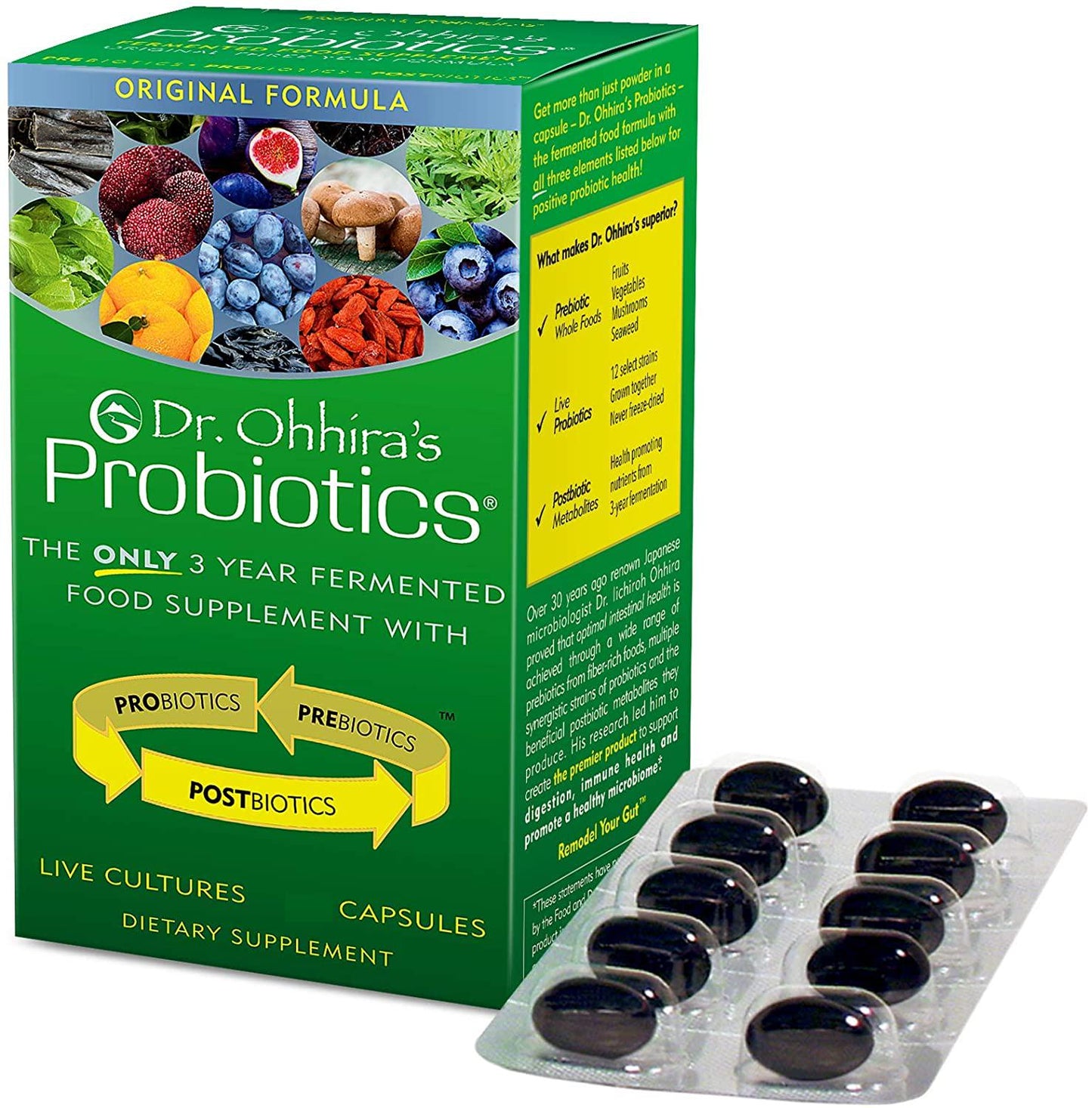 Dr. Ohhira's Probiotics Original Formula, 3 Year Fermented Dietary Supplement with Probiotics, Prebiotics, and PostBiotics, 100 Capsules