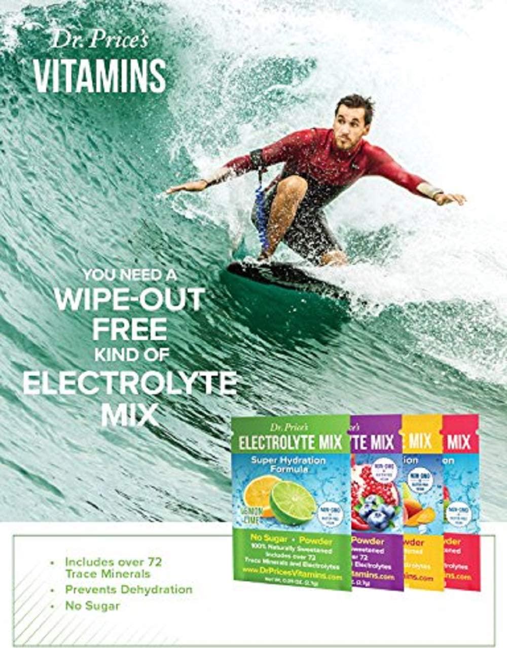 Dr. Price&#039;s Vitamins Electrolyte Mix Supplement Powder, 72 Trace Minerals, Potassium, Sodium, Electrolyte Replacement Keto Drink | Lemon-Lime 30 Packets | No Sugar, Keto, Vegan, Non-GMO, Gluten-Free