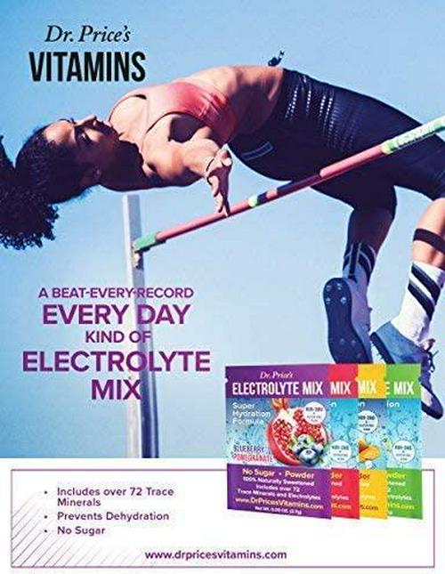Dr. Price's Vitamins Electrolyte Mix Supplement Powder, 72 Trace Minerals, Potassium, Sodium, Electrolyte Replacement Keto Drink | Blueberry-Pomegranate 30 Packets | No Sugar, Keto, Vegan, Non-GMO