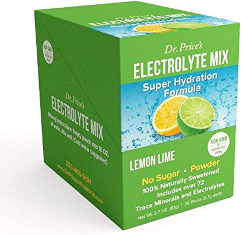 Dr. Price&#039;s Vitamins Electrolyte Mix Supplement Powder, 72 Trace Minerals, Potassium, Sodium, Electrolyte Replacement Keto Drink | Lemon-Lime 30 Packets | No Sugar, Keto, Vegan, Non-GMO, Gluten-Free