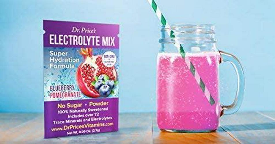 Dr. Price's Vitamins Electrolyte Mix Supplement Powder, 72 Trace Minerals, Potassium, Sodium, Electrolyte Replacement Keto Drink | Blueberry-Pomegranate 30 Packets | No Sugar, Keto, Vegan, Non-GMO