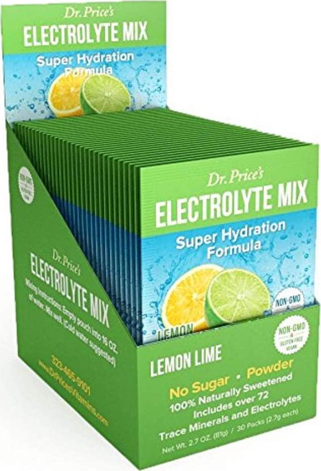 Dr. Price&#039;s Vitamins Electrolyte Mix Supplement Powder, 72 Trace Minerals, Potassium, Sodium, Electrolyte Replacement Keto Drink | Lemon-Lime 30 Packets | No Sugar, Keto, Vegan, Non-GMO, Gluten-Free
