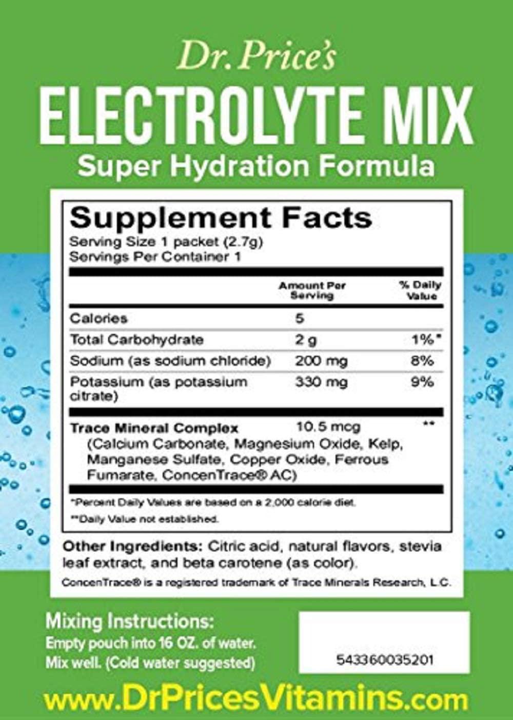 Dr. Price&#039;s Vitamins Electrolyte Mix Supplement Powder, 72 Trace Minerals, Potassium, Sodium, Electrolyte Replacement Keto Drink | Lemon-Lime 30 Packets | No Sugar, Keto, Vegan, Non-GMO, Gluten-Free