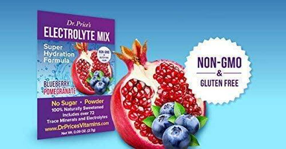 Dr. Price's Vitamins Electrolyte Mix Supplement Powder, 72 Trace Minerals, Potassium, Sodium, Electrolyte Replacement Keto Drink | Blueberry-Pomegranate 30 Packets | No Sugar, Keto, Vegan, Non-GMO