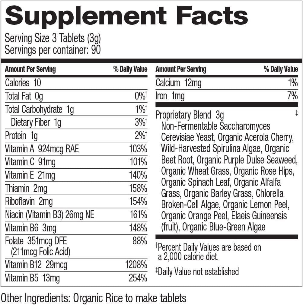 Dr. Schulze s | SuperFood 100 | Vitamin and Mineral Herbal Concentrate | Dietary Supplement | Daily Nutrition and Increased Energy | Gluten-Free and Non-GMO | Vegan and Organic | 270 Tabs | Packaging May Vary