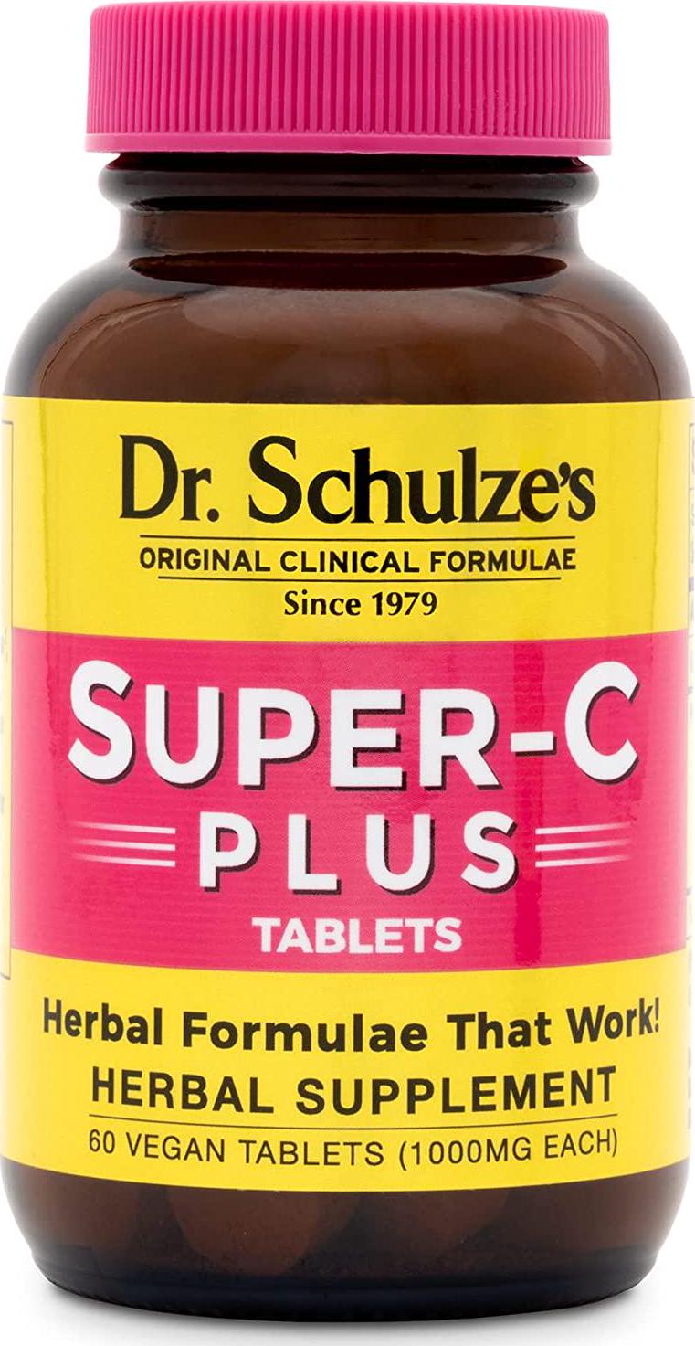 Dr. Schulze's | Super-C Plus | Vitamin C Complex | Clinical Herbal Formula | Dietary Supplement | Immunity Support | Increase Collagen Formation and Iron Absorption | 60 Chewable Tablets (1000 mg)