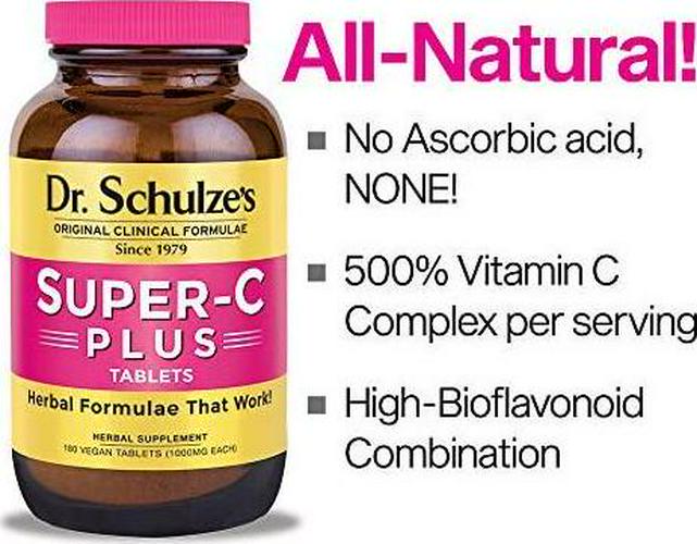 Dr. Schulze's | Super-C Plus | Vitamin C Complex | Clinical Herbal Formula | Dietary Supplement | Immunity Support | Increase Collagen Formation and Iron Absorption | 60 Chewable Tablets (1000 mg)