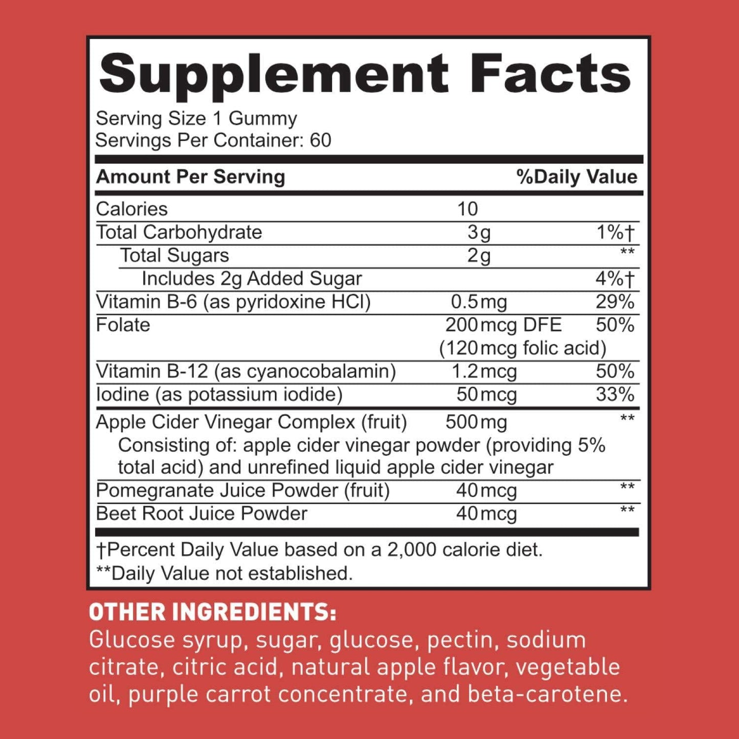 Dr. Tobias Apple Cider Vinegar Gummies, Supports Gut Health, Cleanse and Detox, Includes 500mg Apple Cider Vinegar with Mother, Folate and B12. Vegan and Gluten-Free, 2 Packs of 60 Gummies Each (1 Daily)