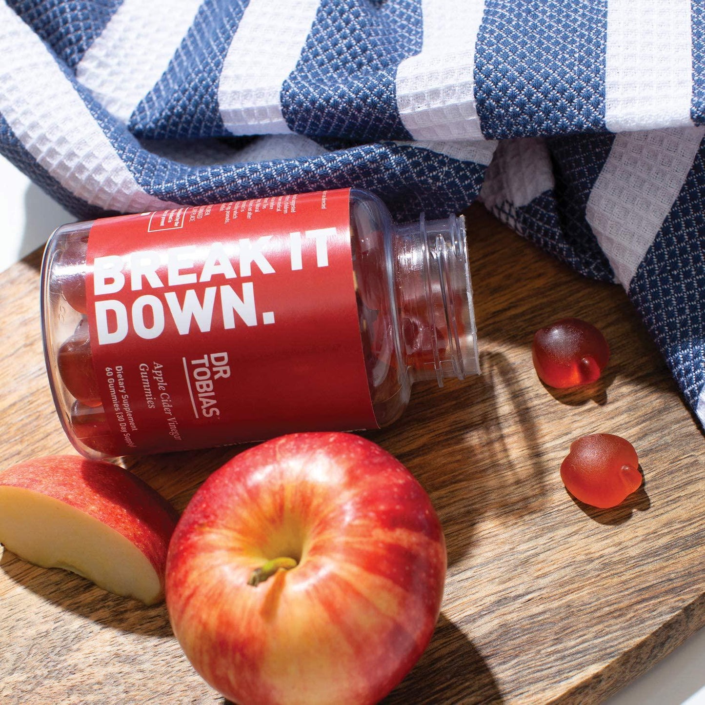 Dr. Tobias Apple Cider Vinegar Gummies, Supports Gut Health, Cleanse and Detox, Includes 500mg Apple Cider Vinegar with Mother, Folate and B12. Vegan and Gluten-Free, 2 Packs of 60 Gummies Each (1 Daily)