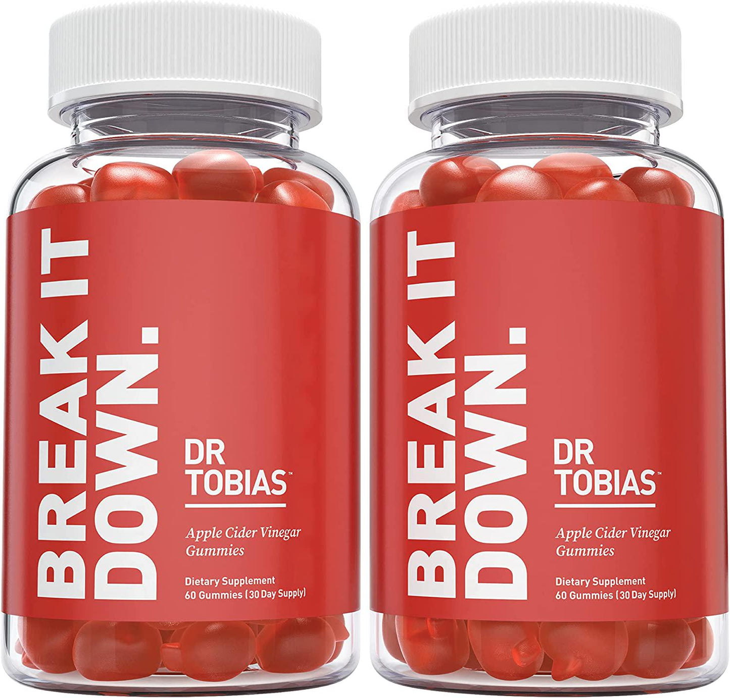 Dr. Tobias Apple Cider Vinegar Gummies, Supports Gut Health, Cleanse and Detox, Includes 500mg Apple Cider Vinegar with Mother, Folate and B12. Vegan and Gluten-Free, 2 Packs of 60 Gummies Each (1 Daily)