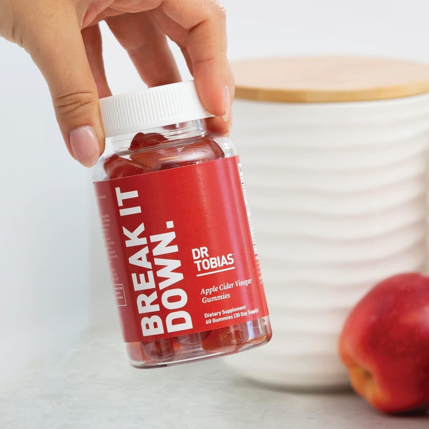 Dr. Tobias Apple Cider Vinegar Gummies, Supports Gut Health, Cleanse and Detox, Includes 500mg Apple Cider Vinegar with Mother, Folate and B12. Vegan and Gluten-Free, 2 Packs of 60 Gummies Each (1 Daily)