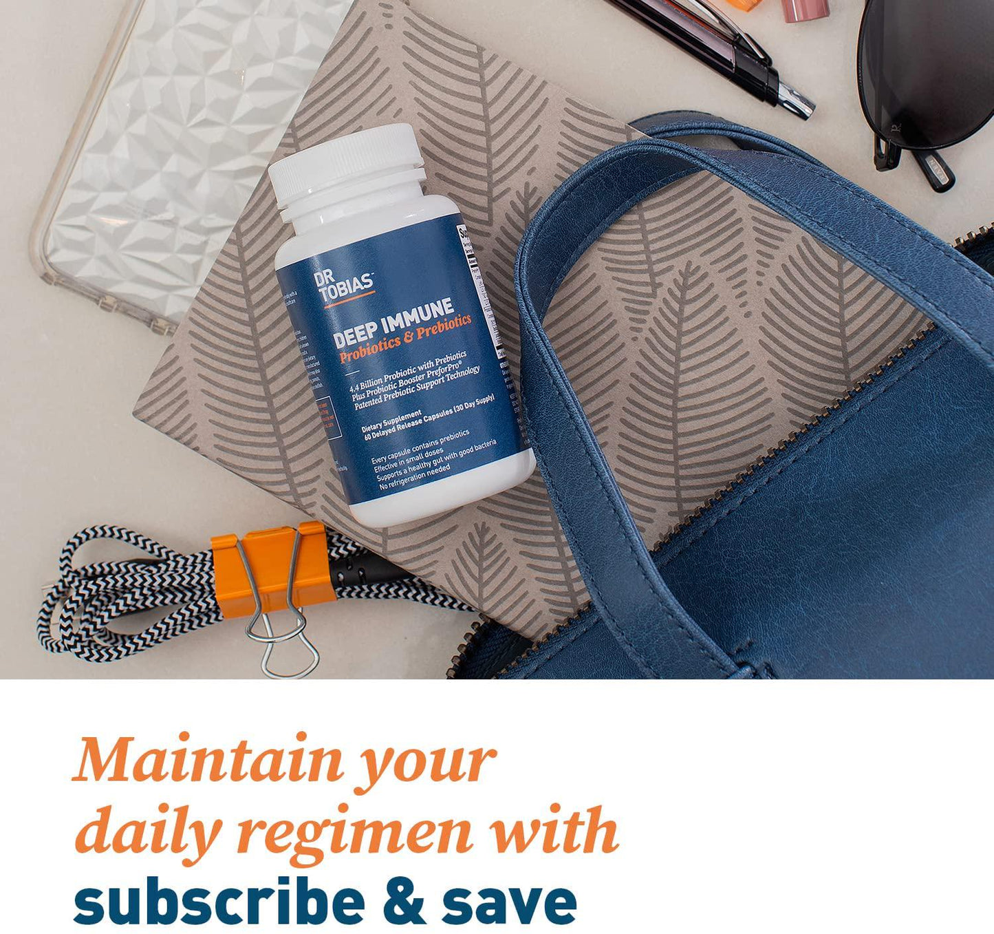 Dr. Tobias Deep Immune Probiotics and Prebiotics, 4.4 Billion CFU, Supports Healthy Gut, 180 Capsules, (2 Daily, 90 Day Supply)