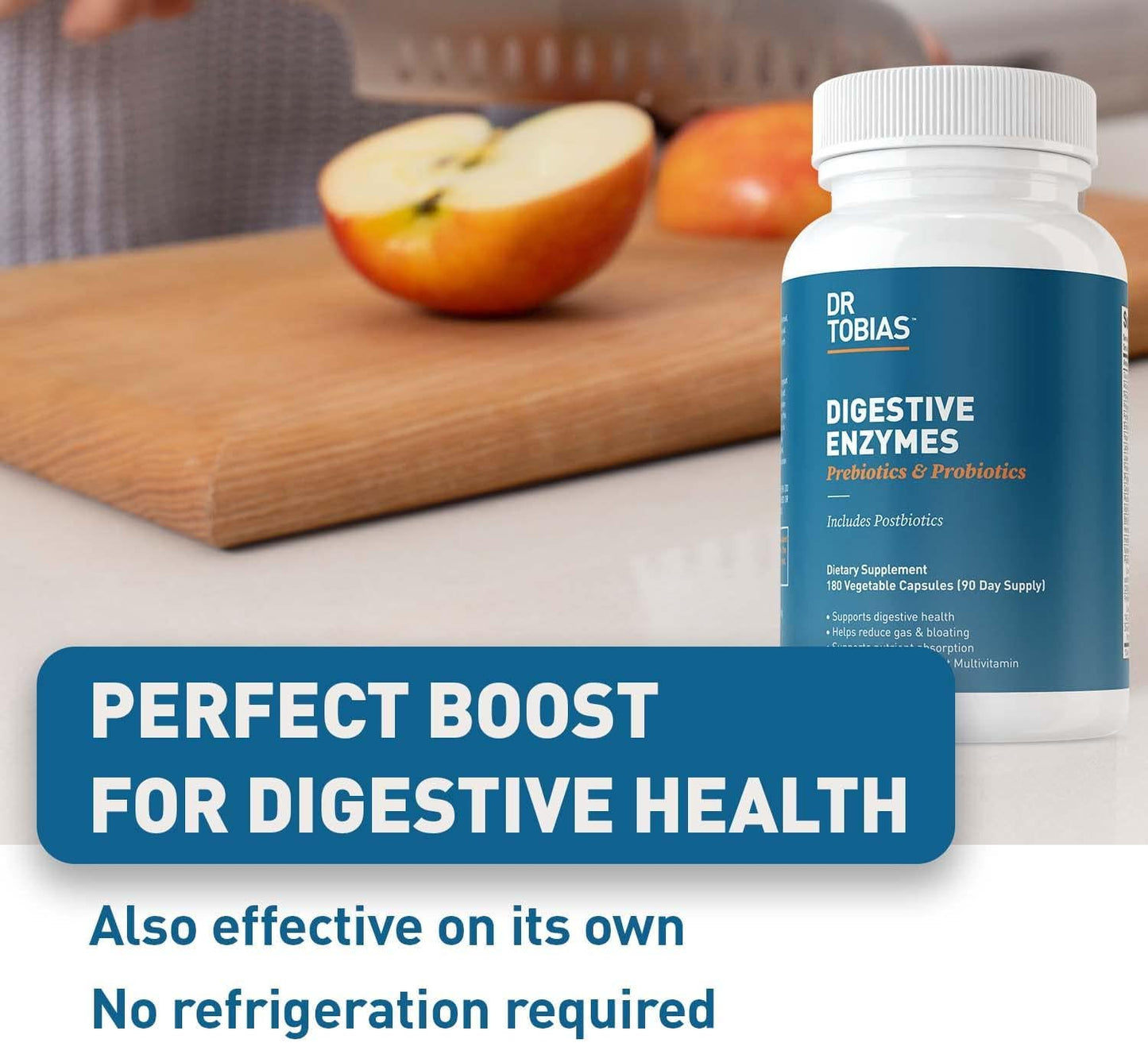 Dr. Tobias Digestive Enzymes with Prebiotics and Probiotics Plus Postbiotics Bromelain, Amylase, Lipase, For Better Digestion and Immune Function, Plant-based Formula, 180 Capsules 60 Servings (2 Daily)