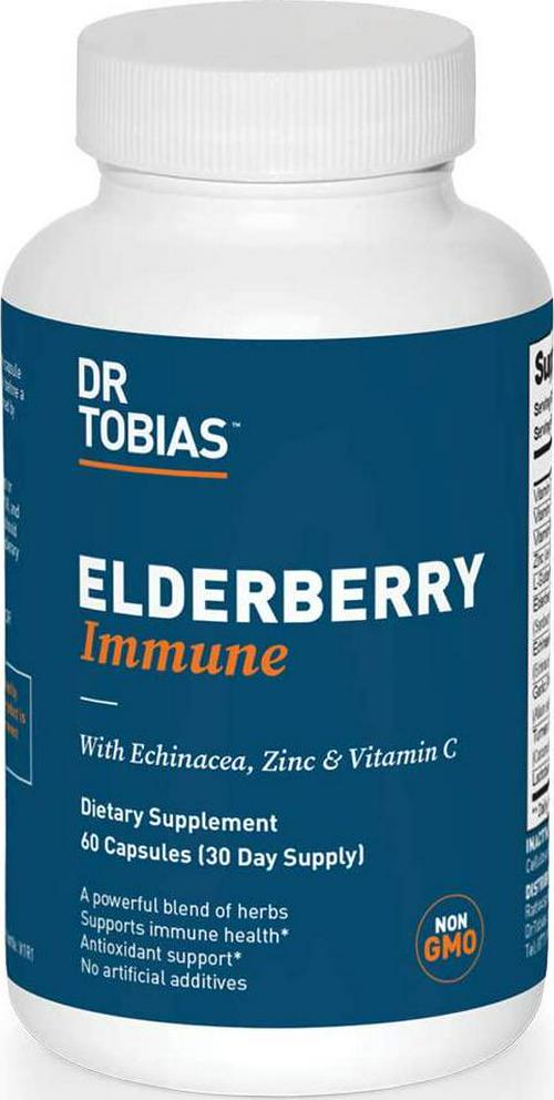 Dr Tobias - Elderberry Immune - with Echinacea, Zinc and Vitamin C - 4.8 Billion CFU Probiotics - 30 Day Supply