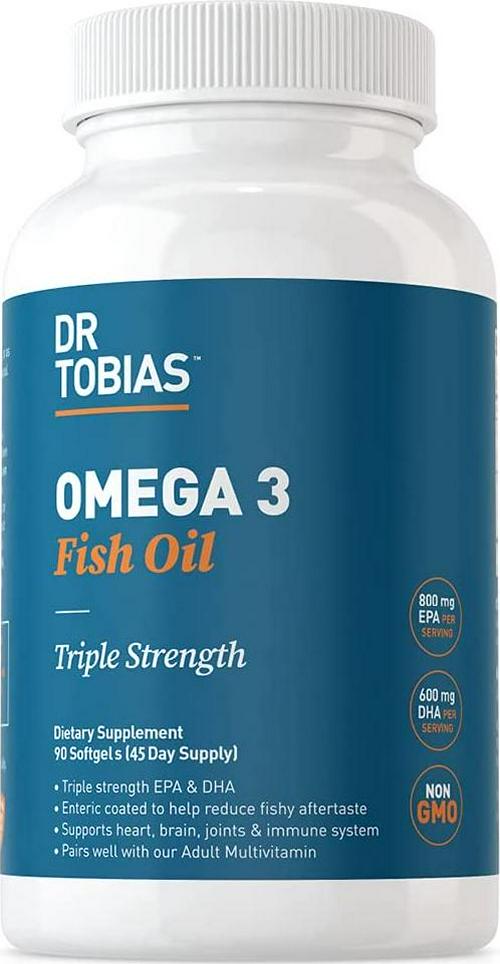 Dr. Tobias Omega 3 Fish Oil, Triple Strength, Supports Brain and Heart Health, 2000 mg per Serving, 90 Soft Gels (2 Daily, 45 Day Supply)