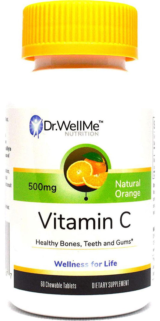 Dr. WellMe Nutrition 500mg Easy Chewable Vitamin C Tablets for Kids and Adults Provides Immune and Bone Support | Made in The USA by Doctors of Pharmacy | Natural Orange Flavor 60ct
