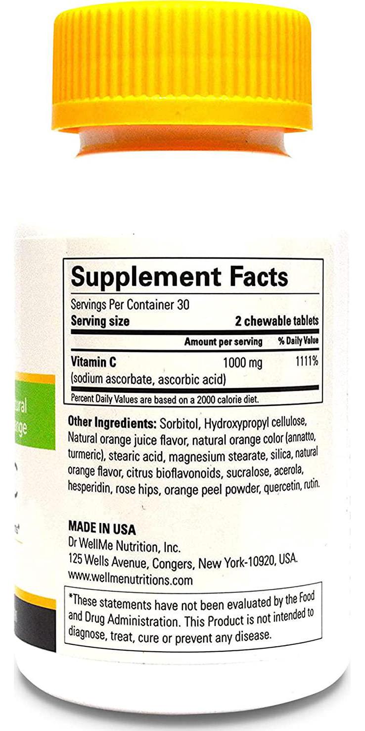 Dr. WellMe Nutrition 500mg Easy Chewable Vitamin C Tablets for Kids and Adults Provides Immune and Bone Support | Made in The USA by Doctors of Pharmacy | Natural Orange Flavor 60ct
