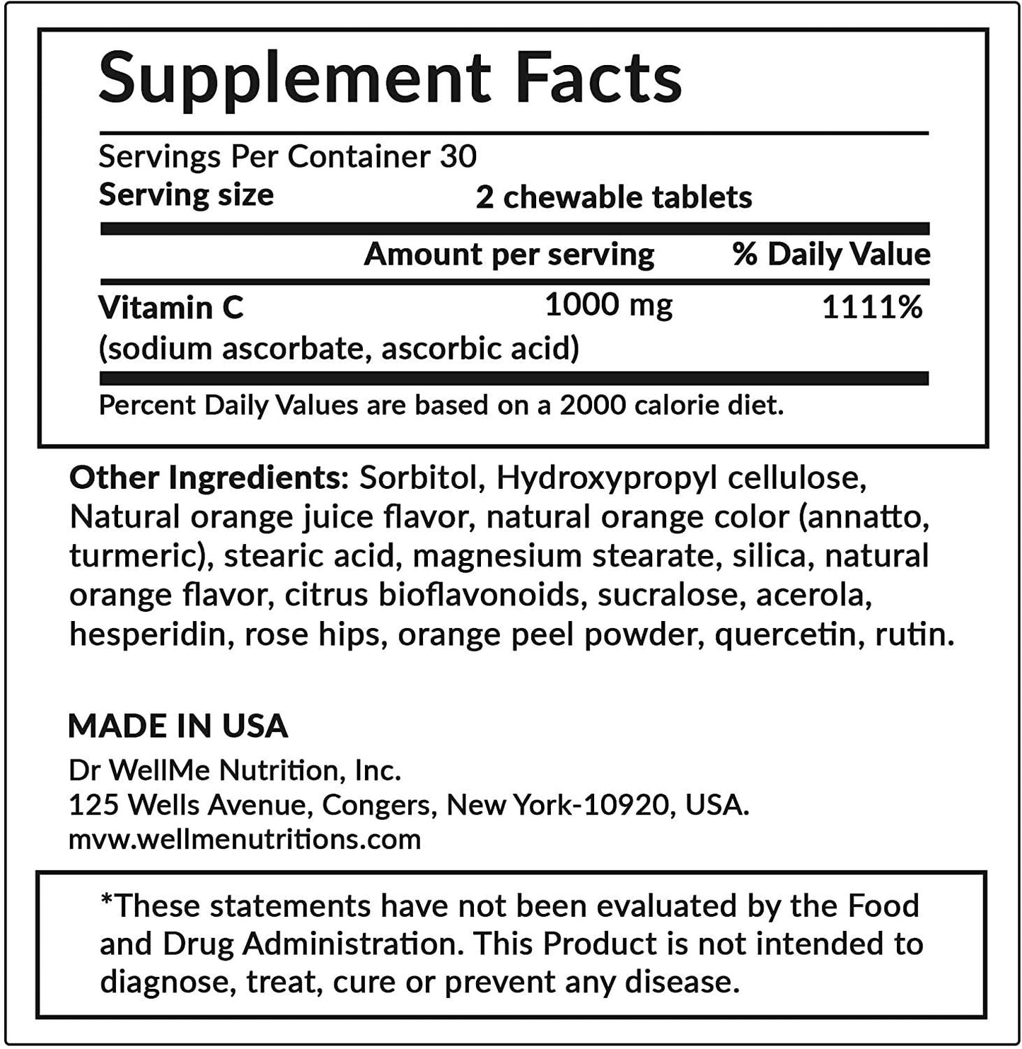 Dr. WellMe Nutrition 500mg Easy Chewable Vitamin C Tablets for Kids and Adults Provides Immune and Bone Support | Made in The USA by Doctors of Pharmacy | Natural Orange Flavor 60ct